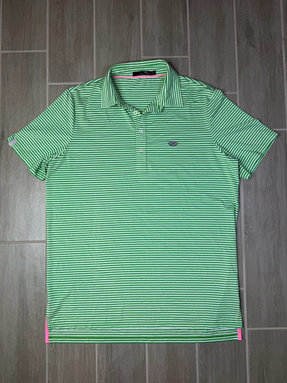 RLX Ralph Lauren Green White Striped Golf Polo Shirt Men's Size L